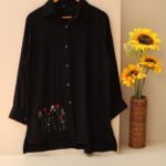 مانتو مشکی گلدوزی ابروبادی خنک بوتیک پاپلی