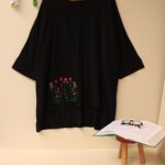 مانتو مشکی گلدوزی کراش جلو بسته خنک بوتیک پاپلی