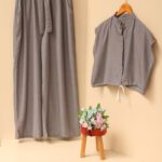 ست کراپ شلوار بگ نخی خنک دکمه دار بوتیک پاپلی