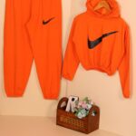 ست هودی شلوار کراپ نایک دخترانه پنبه ورزشی بوتیک پاپلی