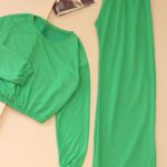 ست بلوز شلوار ساده کراپ بگ استین بلند ساده بوتیک پاپلی