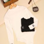 بادی استین بلند انگشتی کشی فانریپ مشکی سفید بوتیک پاپلی