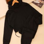 ست هودی شلوار نیم تنه داخل کرک ضخیم ساده کلاه دار گت دار بوتیک پاپلی