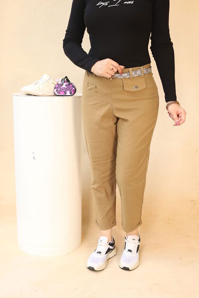 شلوار کتان مام فیت بوتیک پاپلی