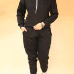 ست هودی کراپ ساده مشکی بوتیک پاپلی