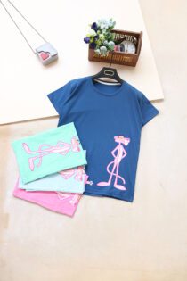 تیشرت پنبه پلنگ صورتی بوتیک پاپلی