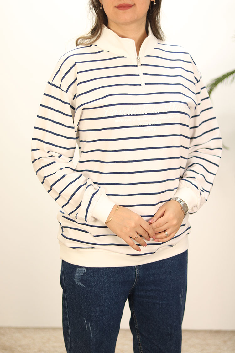 5237-min بلوز نیم زیپ راه راه